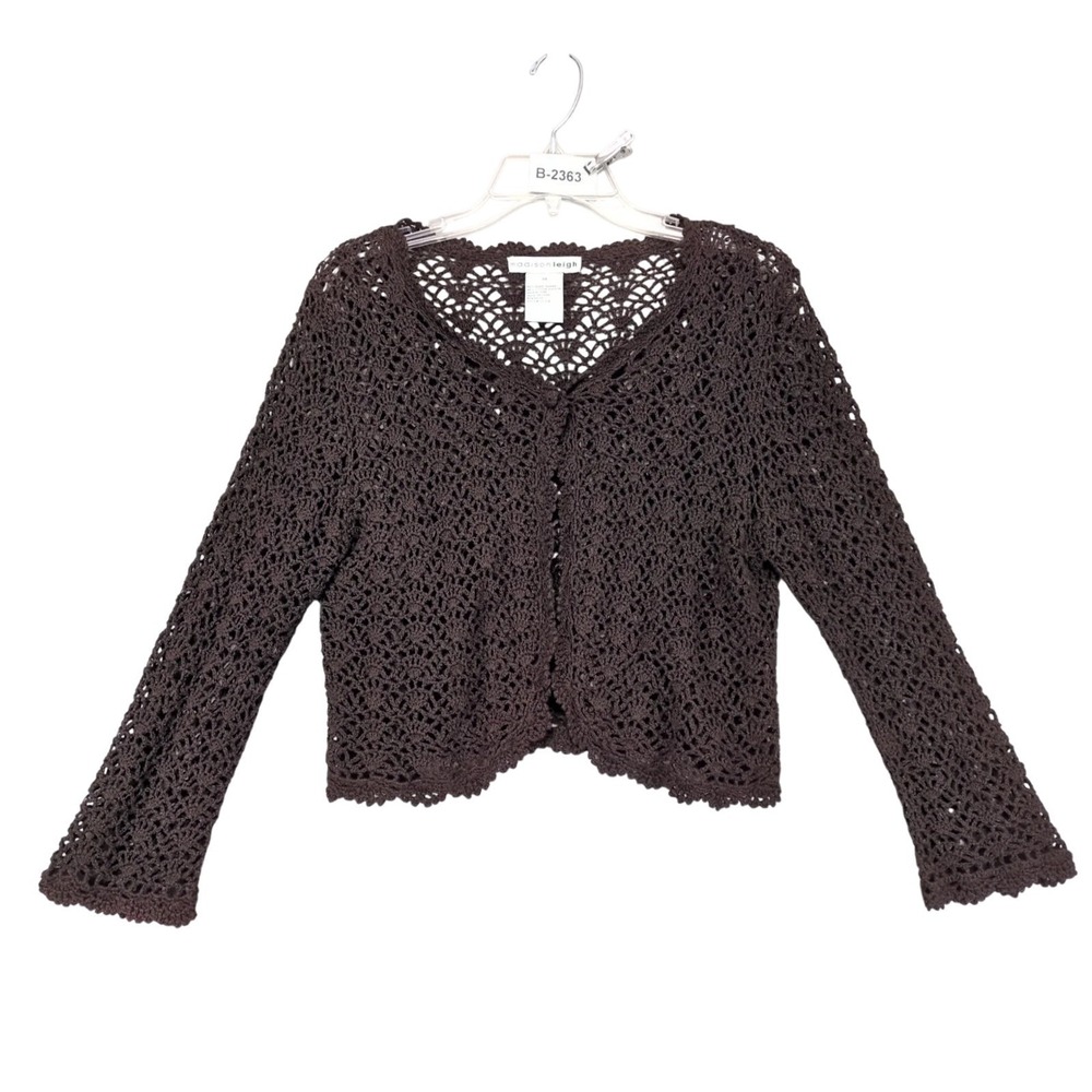 Madison Leigh Brown Crochet Open Knit Cardigan Sweater Womens 14 Grunge 90s Boho